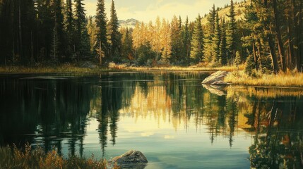 Fototapeta premium Serene Forest Pond with Reflections of Trees and Sky
