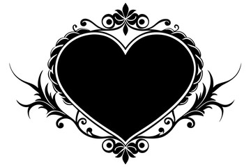 Gothic heart frame set, vector vintage baroque border, dark classic antique ornament, floral swirl. Victorian love mystic tattoo, elegant magic decoration with copy space. Halloween gothic frame kit