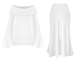 White off shoulder sweater and skirt. vector illustration