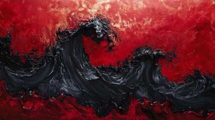Abstract Red and Black Ocean Waves