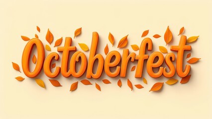  3D text "octoberfest " made of orange leaves , on a light background, in vibrant colors, with simple shapes, in a flat design, as digital art, bright color scheme