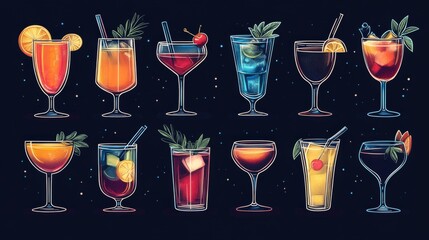 Colorful Cocktails Illustration