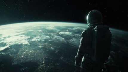 Naklejka premium Astronaut in Space Suit Gazing at Earth