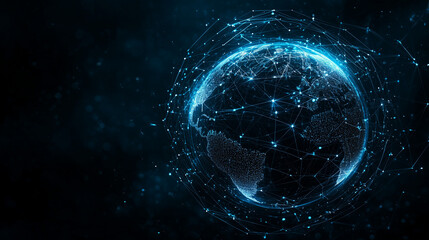 Digital Globe with Network Connections, Futuristic Technology Concept in Blue