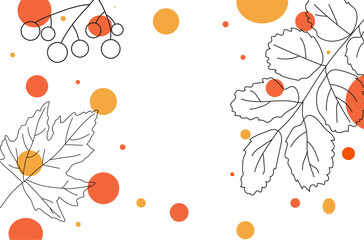 Autumn poster on white background with red, orange, yellow circles, maple oak leaves for social media template poster, banners, wallpapers, patern with text autumn leaves, phones