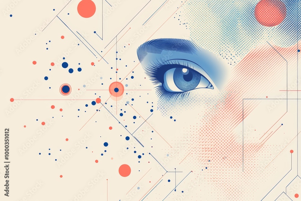 Poster abstract digital composition of a woman’s eye with futuristic geometric patterns and data points sym