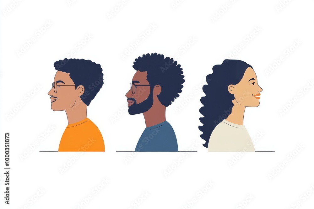 Poster stylized illustration of two diverse people in profile symbolizing individuality unity and conversat