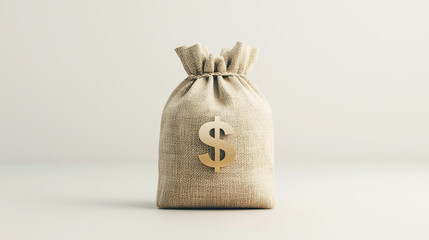 A cute canvas money bag with a dollar sign, perfect for financial themes, savings, or business concepts.