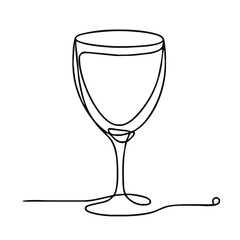 Glass. Icon. Vector drawing. One-line drawing. A simple drawing depicting a continuous line of a tableware item for a liquid or drink.