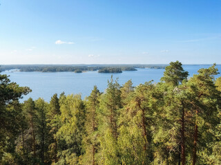 Islands on the lake. View from the observation tower. Photo