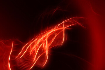 Abstract digitally processed photo, red lines on a dark background, freedom for imagination and the birth of images