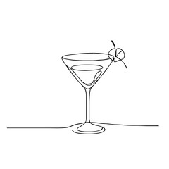 Glass for martini. Icon. Vector drawing. One-line drawing. A simple drawing depicting a continuous line of a tableware item for a liquid or drink.