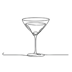 Glass for martini. Icon. Vector drawing. One-line drawing. A simple drawing depicting a continuous line of a tableware item for a liquid or drink.