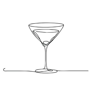 recommend clip art: Glass for martini. Icon. Vector drawing. One-line drawing. A simple drawing depicting a continuous line of a tableware item for a liquid or drink.
