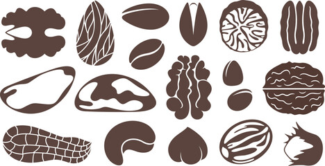 Nut set. Isolated nut on white background