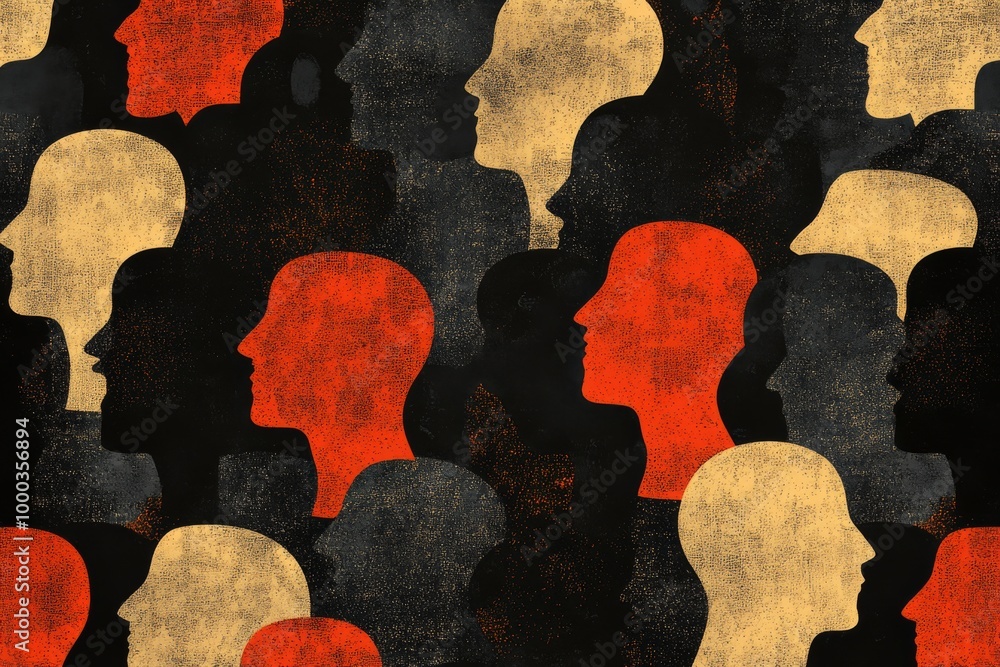 Aufkleber artistic depiction of silhouettes with varying textures and colors evoking themes of human connectio
