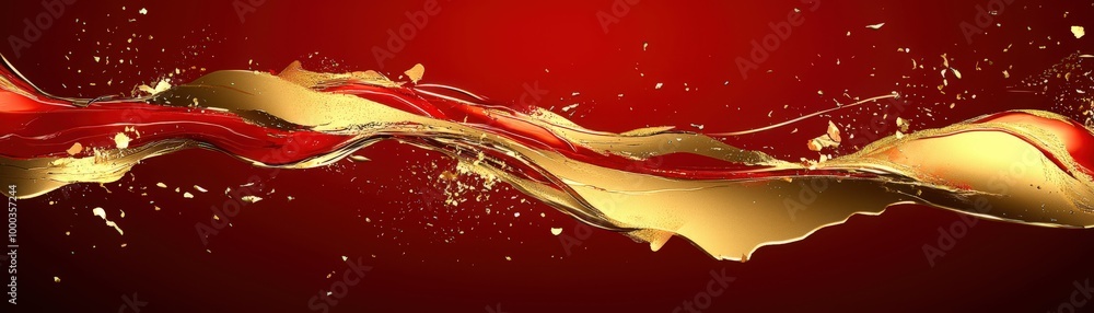 Poster abstract red and gold wave with texture and color