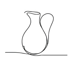 Jug. Icon. Vector drawing. One-line drawing. A simple drawing depicting a continuous line of a tableware item for a liquid or drink.