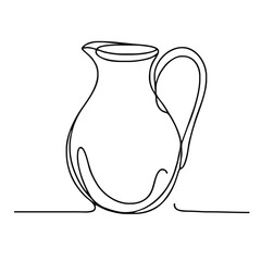 Jug. Icon. Vector drawing. One-line drawing. A simple drawing depicting a continuous line of a tableware item for a liquid or drink.