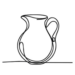 Jug. Icon. Vector drawing. One-line drawing. A simple drawing depicting a continuous line of a tableware item for a liquid or drink.