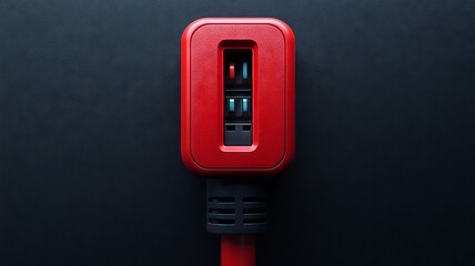 Red switch with modern electrical design on a black surface