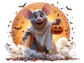 Spooky Season Mouse: 3D Render of Adorable Halloween Ghost Mouse - Generated by Generative AI