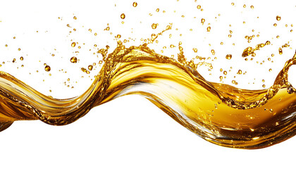 Golden Oil Splash in Wave-like Pattern, showcasing the beauty of liquid movement and transparency in an artistic display.