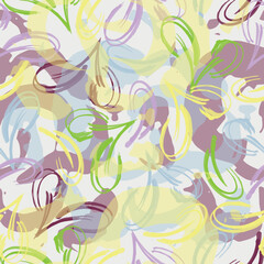 Palm, fan palm, monstera, banana leaf in grunge retro style. Line art. Vector illustratio Vector art illustration in pastel colors