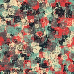 Seamless pattern lattice shell structure design. Mixed background with different colors. Black, light blue, carbon grey, coral red and navajo light colors