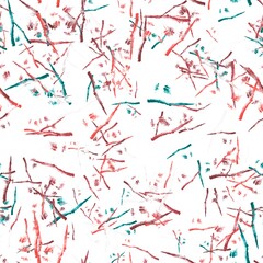 Abstract thin watercolor brush strokes. Japanese texture. Wine, deep teal, pastel red and white lilac colors on the white background. Seamless hand drawn pattern