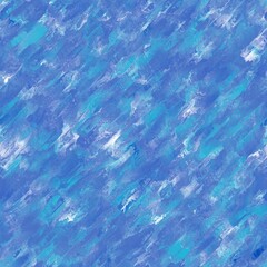Abstract multicolored diagonal brush strokes with reflection. Seamless hand drawn pattern. Blueberry blue, picton blue, cool blue and white colors.
