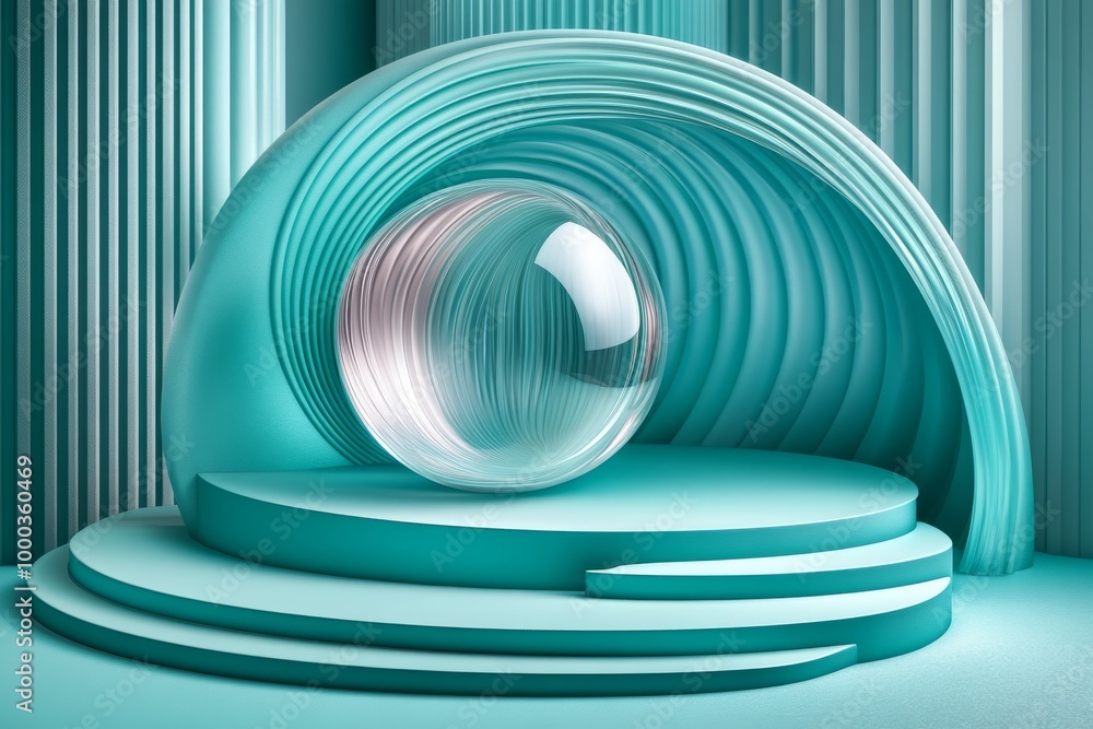 Poster abstract 3d rendering of geometric shapes in teal tones symbolizing modernity structure and creativi