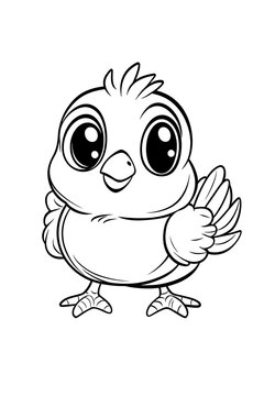 recommend clip art: Cute Cartoon Bird with Big Eyes Coloring Page Illustration