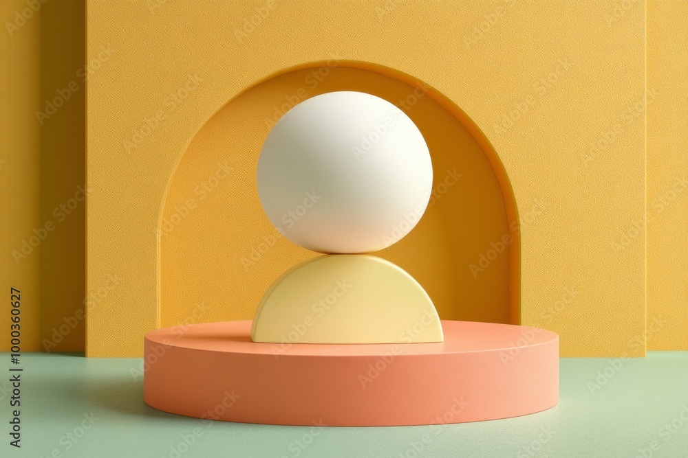 Aufkleber geometric spheres and blocks arranged against a warm yellow background symbolizing modernity abstrac