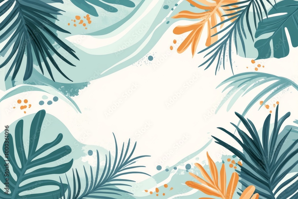 Aufkleber abstract tropical leaves design in a soft palette symbolizing tranquility nature and modern simplici