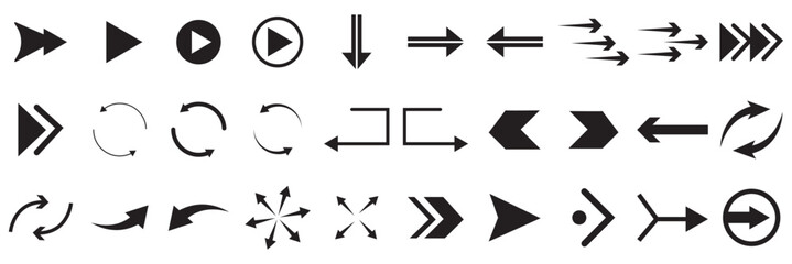 Set arrow icons. Collection different arrows sign. Set different cursor arrow direction symbols in flat style. Black arrows icons – stock vector