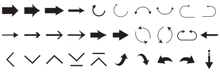 Set arrow icons. Collection different arrows sign. Set different cursor arrow direction symbols in flat style. Black arrows icons – stock vector