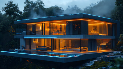 Modern Luxury Villa with Glowing Ambiance