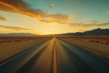 Vibrant Sunset Over Scenic Desert Road - Perfect for Travel, Adventure, Inspiration, Motivational and Nature Exploration Content