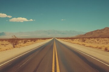 Stunning Desert Road Under Clear Blue Sky - Perfect for Travel Marketing, Road Trip Inspiration, and Outdoor Adventure Promotion