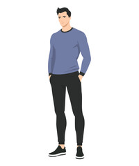 Vector illustration of a man in a dark blue sweater and black pants