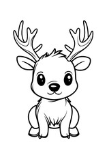 Fototapeta premium Cute Cartoon Reindeer Illustration Black and White Coloring Page