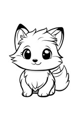 Obraz premium Cute Cartoon White Puppy Dog With Big Eyes Line Art Illustration