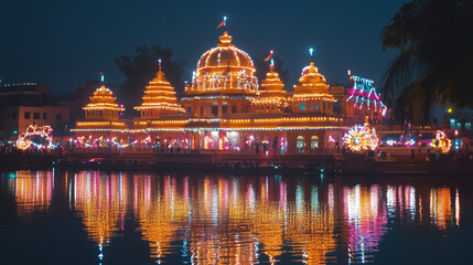 Fototapeta premium Festive Lights at Ram Mandir, Ayodhya During Diwali Celebration