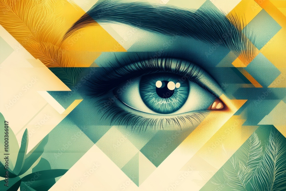 Poster abstract geometric art with a close up of an eye symbolizing vision perception and creative insight 