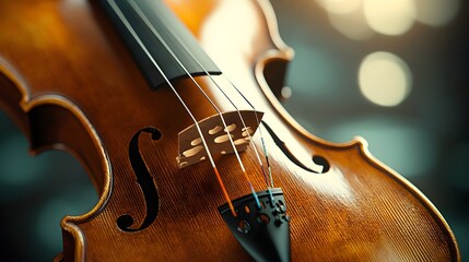 Naklejka premium Close up shot of a beautifully crafted wooden violin in focus image