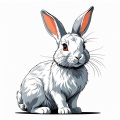 Fototapeta premium A stylized illustration of a sitting rabbit with prominent ears and expressive eyes.