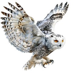 Majestic Owl in Flight Over Digital Canvas Isolate on a White Background Transparent Background