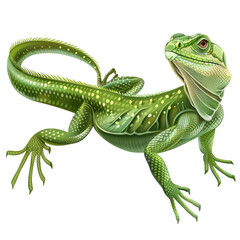 Fototapeta premium Realistic Green Lizard Climbing on Elemental Background Isolate on a White Background Transparent Background