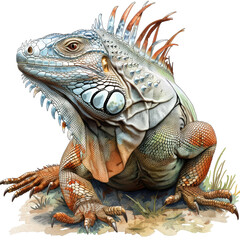 Fototapeta premium Realistic Iguana Basking in the Sunlight Isolate on a White Background Transparent Background